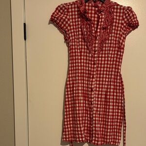 Red Gingham Midi Dress